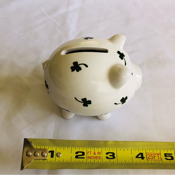 Piggy Bank White with Green Irish Shamrocks Ceramic 4” x 3” - Picture 4 of 6